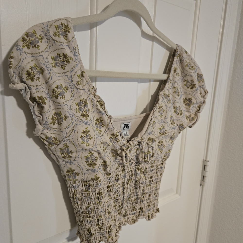 Floral Beige Smocked Top